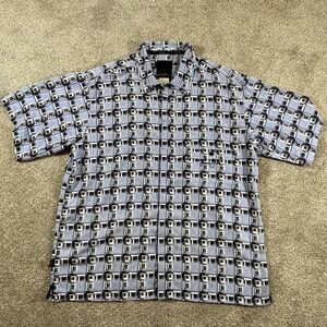 Sean John Short Sleeve Blue, Black & White Plaid,‎ 100% Polyester Button Up L